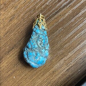Natural Raw Turquoise Cluster Pendant with Gold Accents